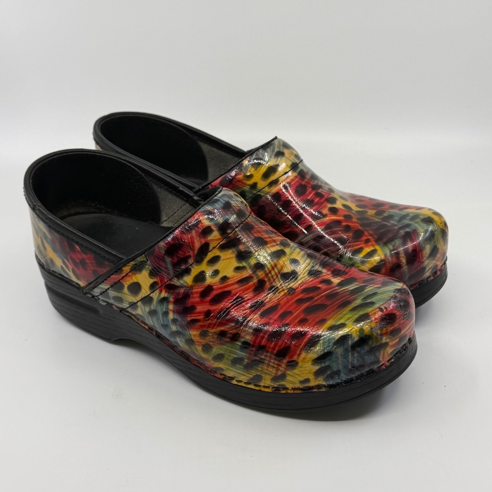 Dansko Women's Colorful Animal Print Patent Leather‎ Clogs Shoes Size 38